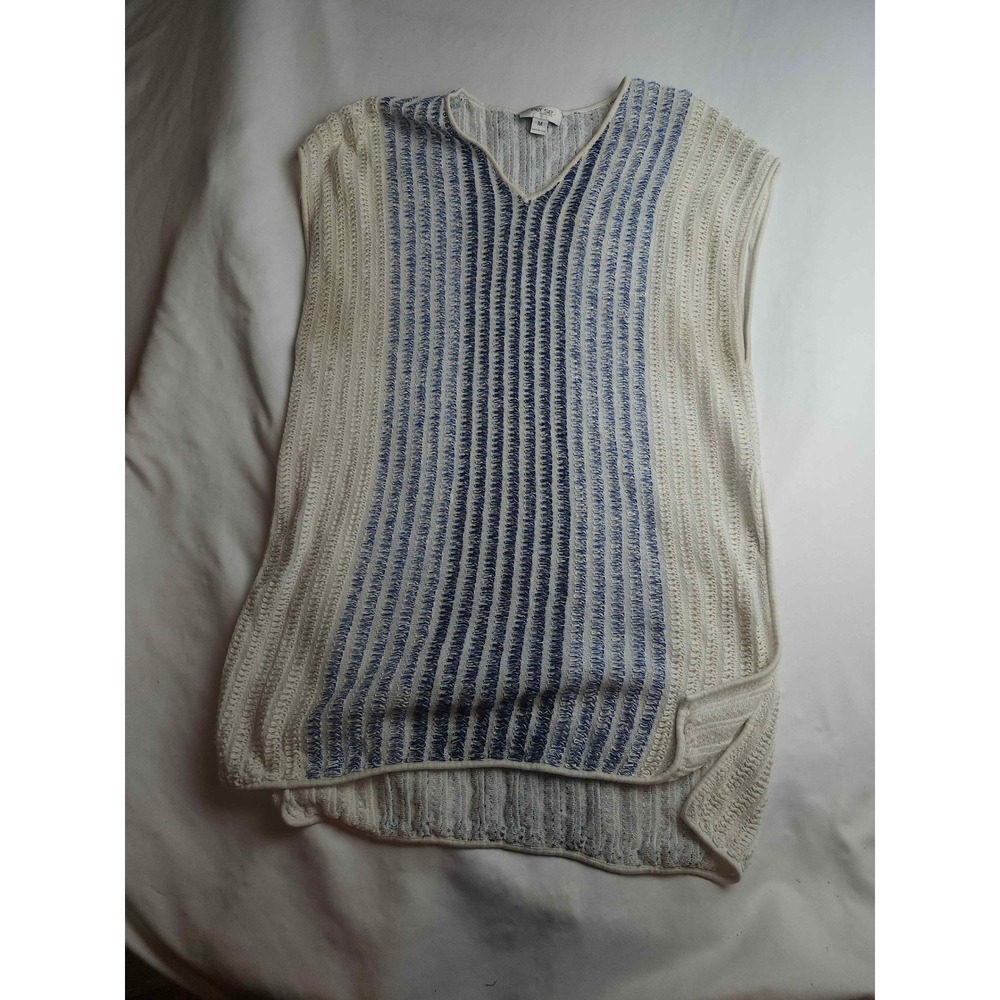 Per Se by Carlisle Silk Blend Knit Tunic Top Cream Blue Striped Womens Medium